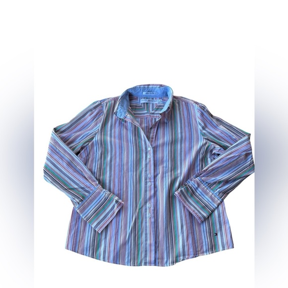 Tommy Hilfiger Women’s Long Sleeve Striped Colorful Button Down Blouse Size XL - Picture 3 of 8